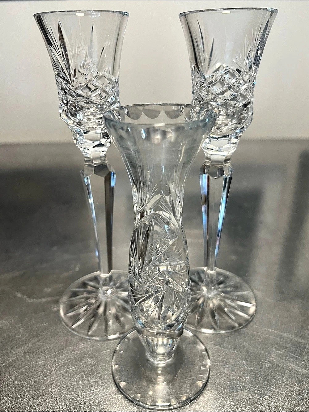 Clear Crystal Glass Drinkware Set of 2 plus Crystal single stem Vase